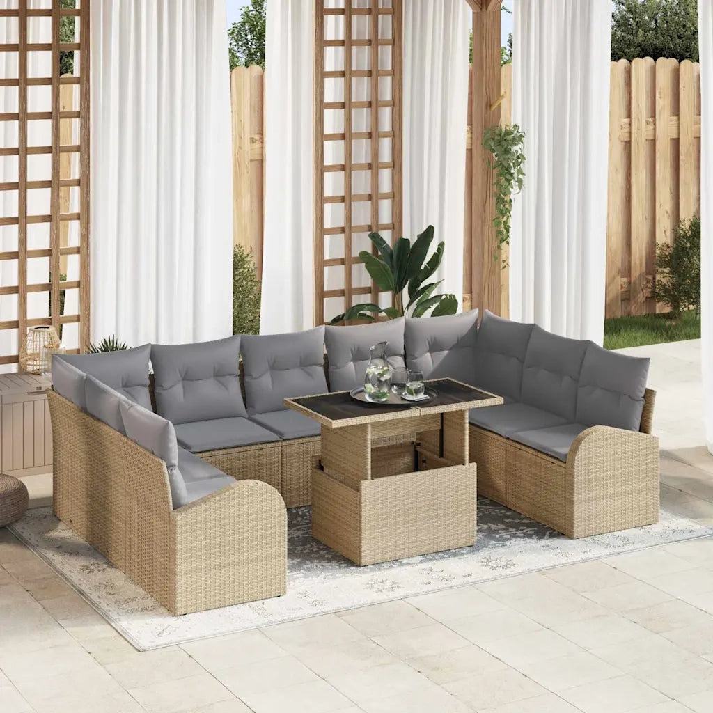 Set Divano da Giardino 10 pcs Beige e Grigio Chiaro polyrattan