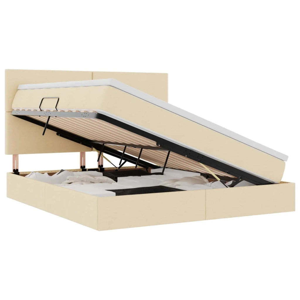 Letto con contenitore e LED Crema 160 x 200 cm Poliestere