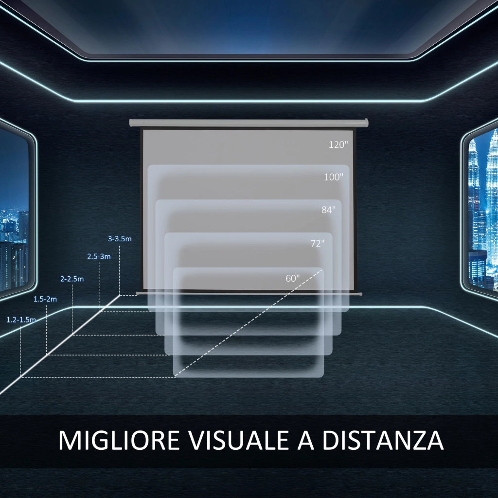 Schermo per Proiettore 120 Pollici Formato 4:3 Regolabile con Telecomando,Schermo di Proiezione Motorizzato Compatto,Installazione a Parete o Soffitto,244x183cm,Bianco
