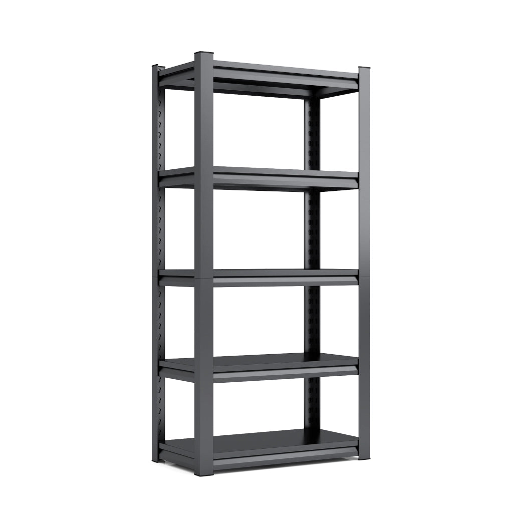Scaffale in metallo a 5 ripiani regolabili portata 650 kg senza bulloni per garage magazzino e officina nero