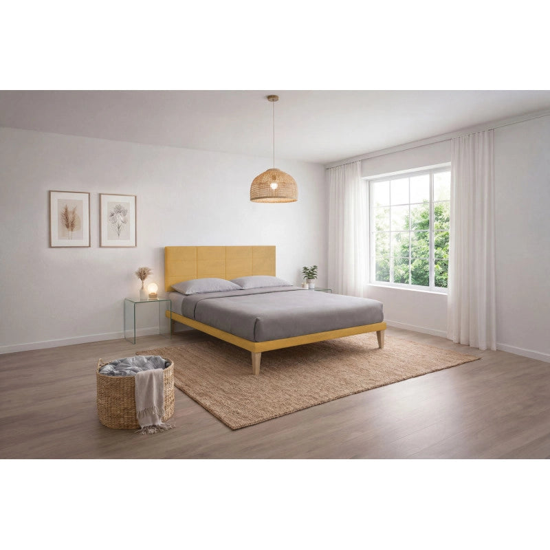 Letto imbottito Letto Matrimoniale alla Francese 140x190 cm Square - Con rete,Microfibra,Ocra