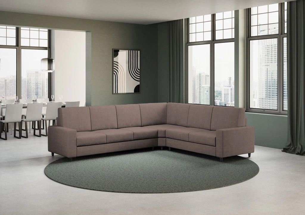 Divano Angolare 6 Posti 286x246x85 cm Sakar in Tessuto Talpa