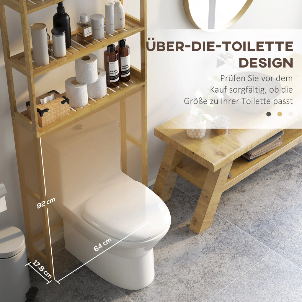 Scaffale salvaspazio sopra WC in bambù con 3 ripiani
