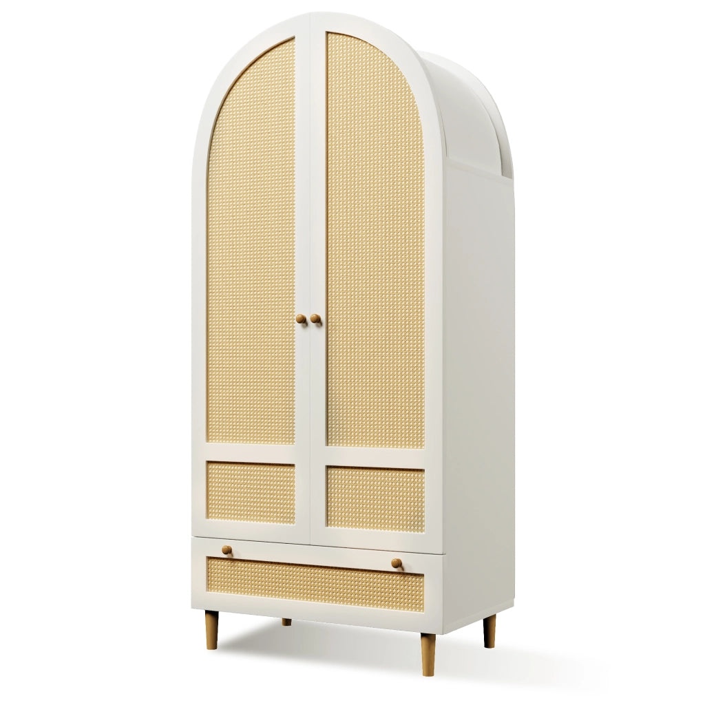 Armadio con ante; asta appendiabiti e 1 cassetto; design ad arco; per camera e ingresso; in MDF bianco; 80 × 50 × 180 cm