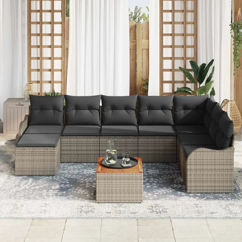 Set Divano da Giardino 9 pcs Grigio polyrattan