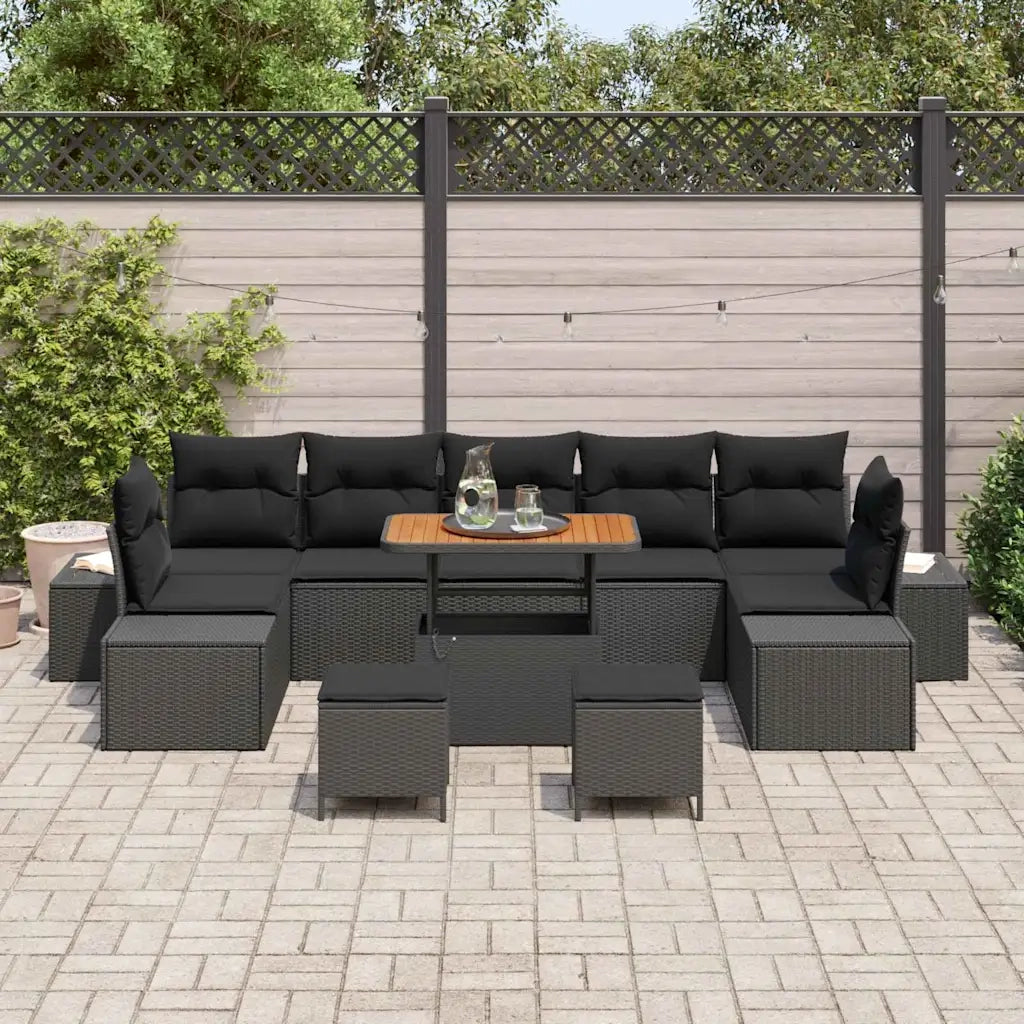 Set Divano da Giardino con cuscino 10 pcs Nero polyrattan 3362769