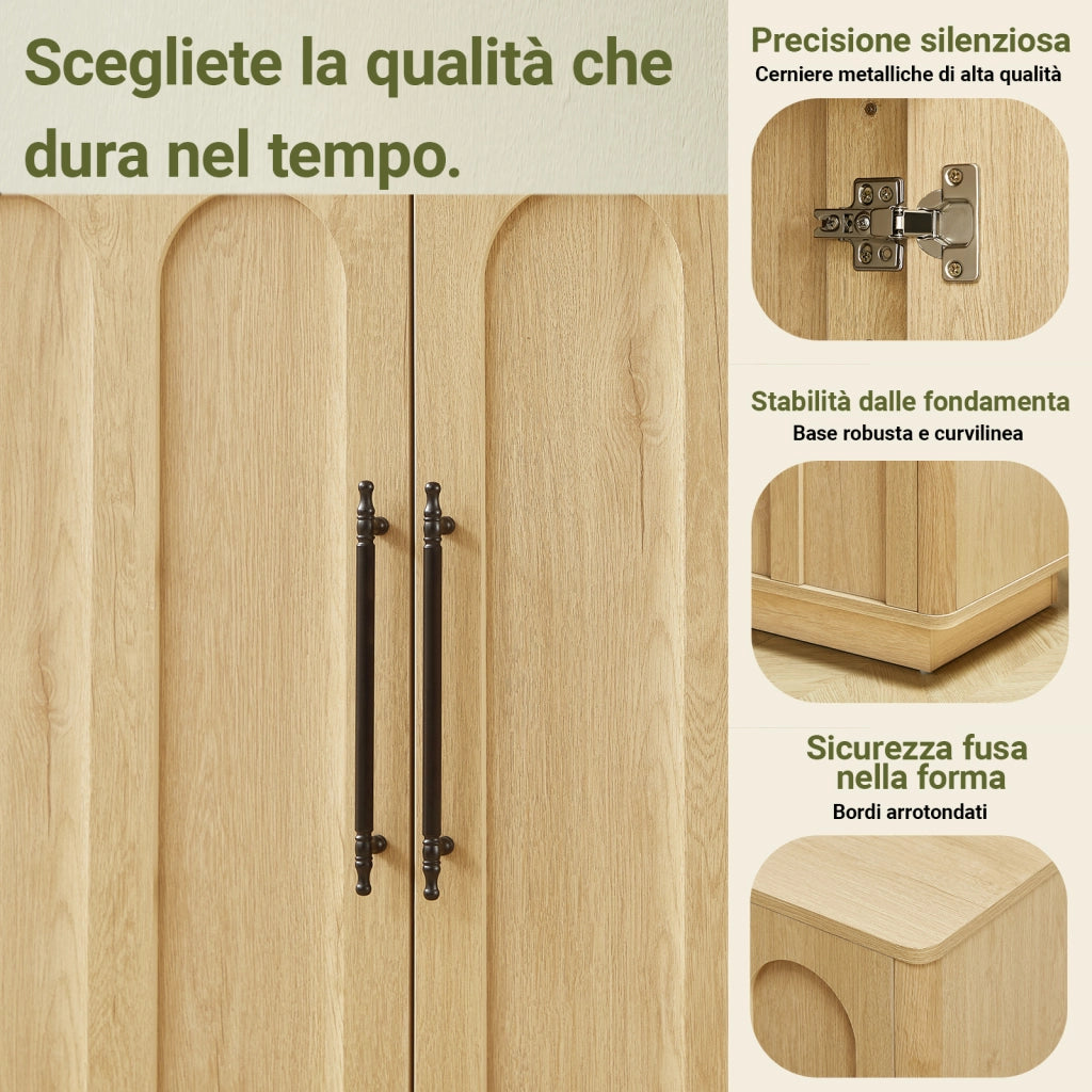 Sideboard ad arco 160 cm, 4 ante con cerniere soft-close e sicurezza anti-ribaltamento, mobile contenitore in legno per soggiorno e sala da pranzo