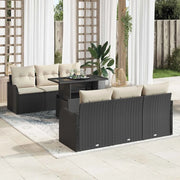 Set Divano da Giardino con cuscino 7 pcs Nero Poly Rattan
