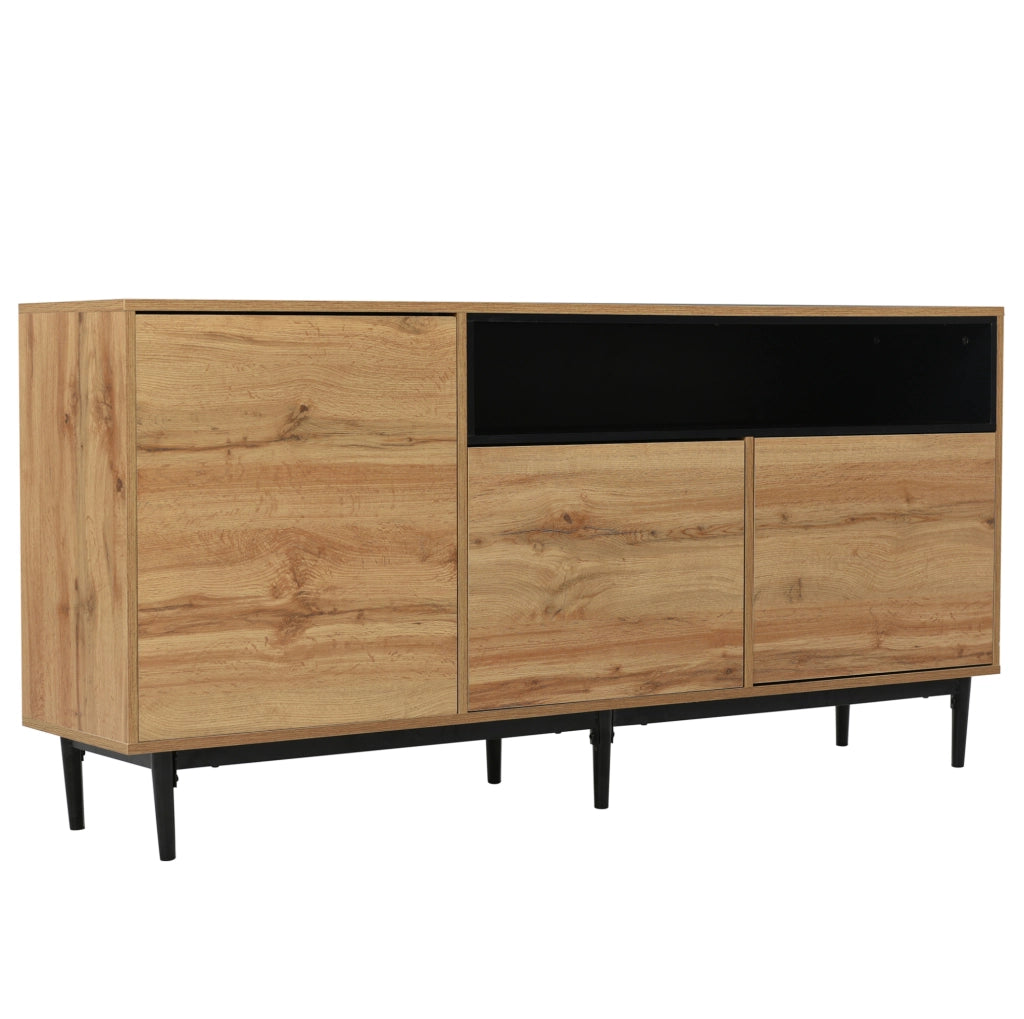 Credenza 160x35x76 cm con 3 ante e ripiani; MDF