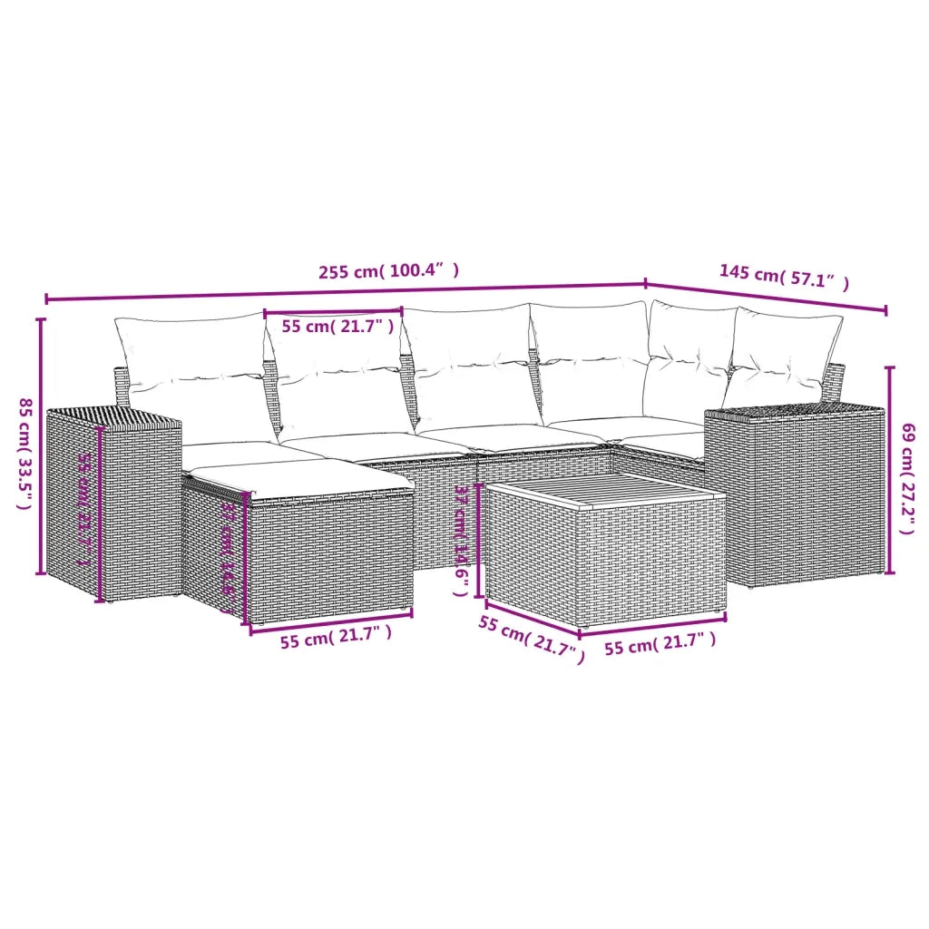 Set Divani da Giardino con Cuscini 7pz Nero Polyrattan