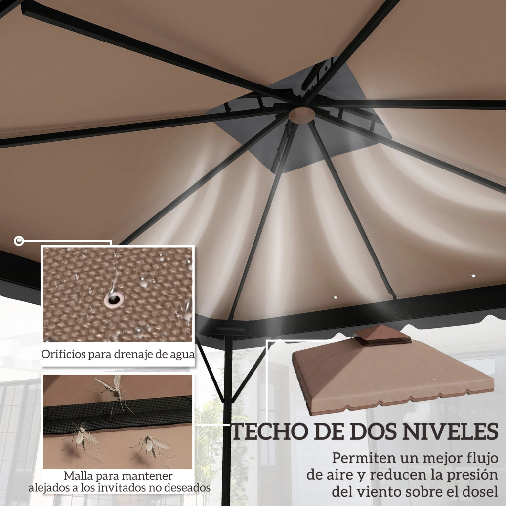 Telo di Ricambio per Gazebo 3x3m ¨C Xylo ¨C Doppio Tetto con Fori Drenaggio UPF 30+ Beige