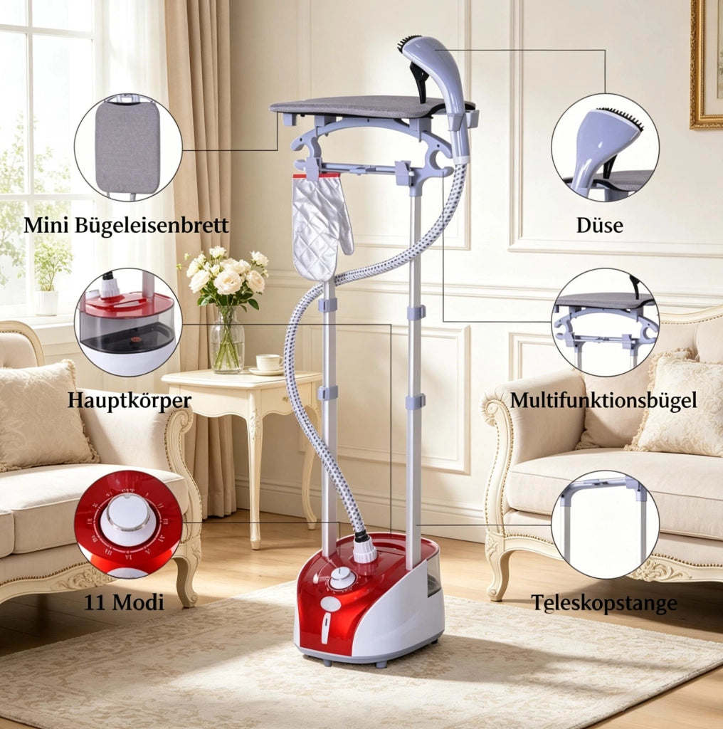 STIRATRICE VERTICALE 1950 W 2 L Rossa con Asse da Stiro Integrata