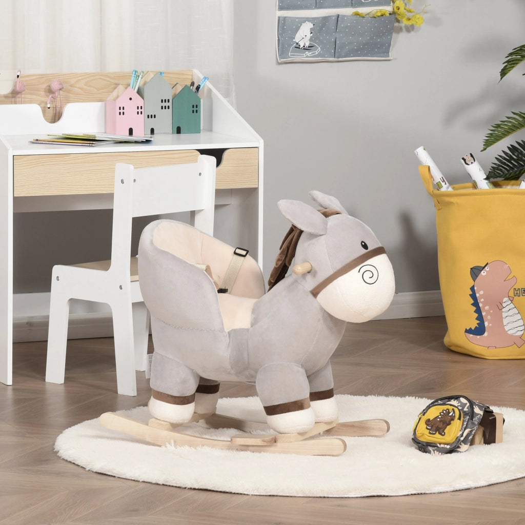 Cavallo a Dondolo Asino ¨C Xylo ¨C Legno Pioppo Peluche Grigio con Suoni 18-36 Mesi