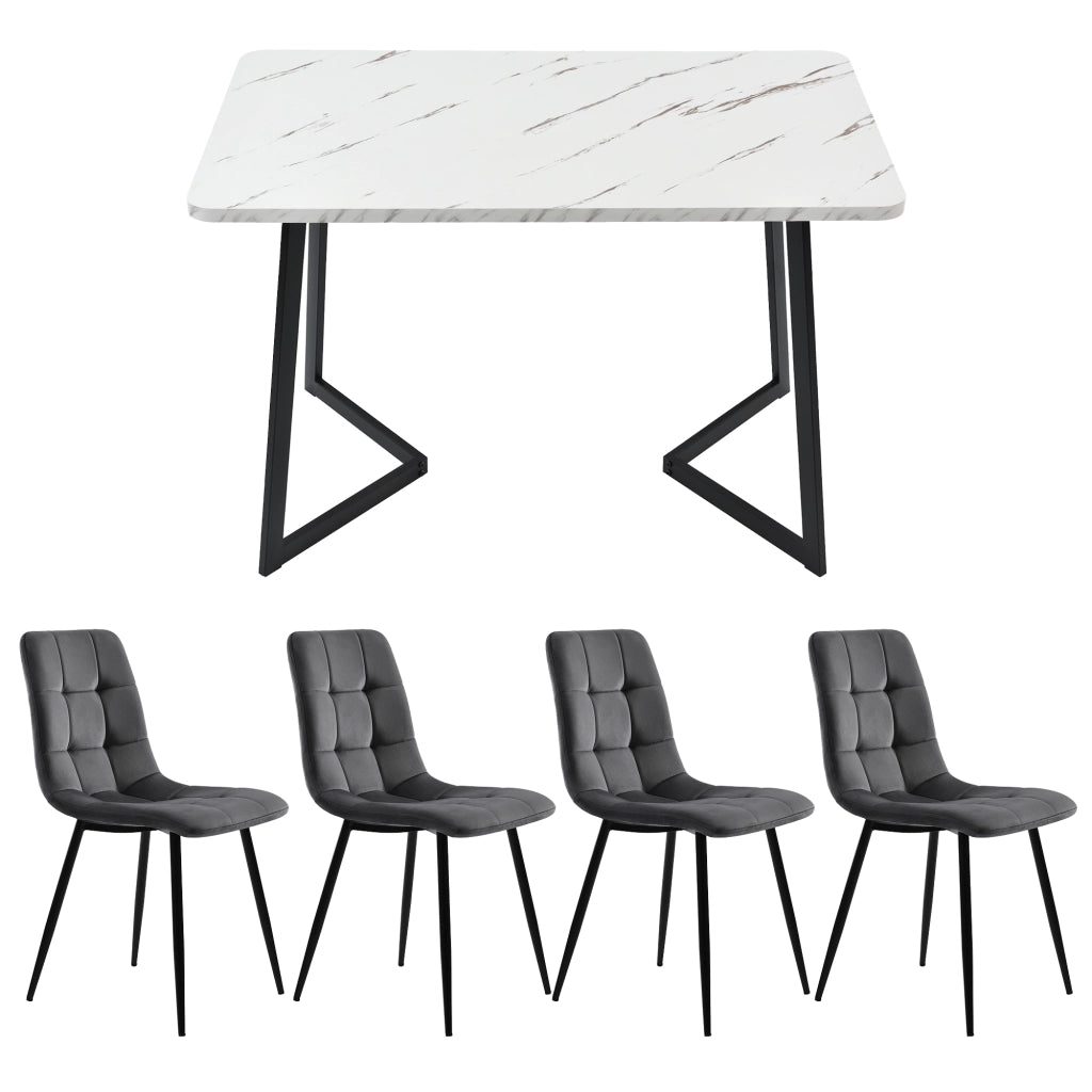 Tavolo da Pranzo con 4 Sedie Set ¨C MINIMAL ¨C Rettangolare, Gambe Nere, Velluto Grigio Scuro