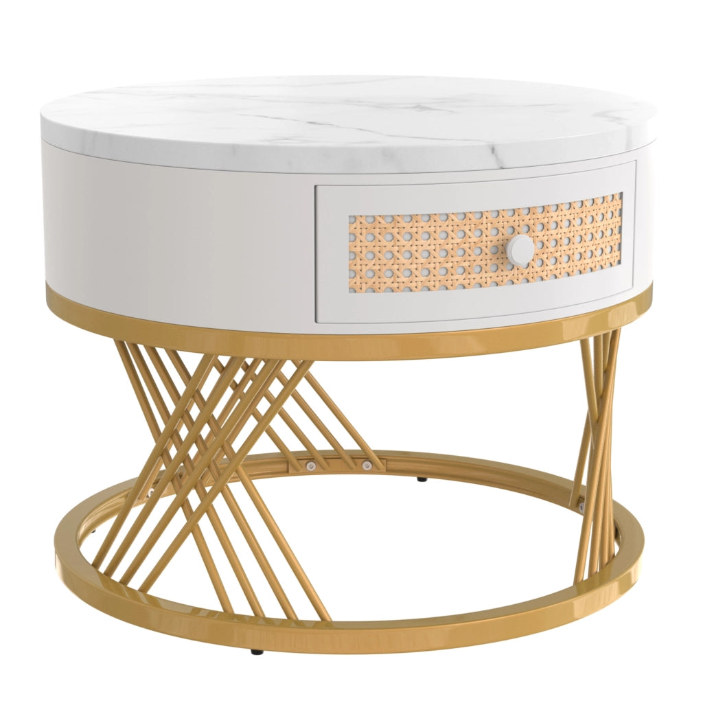 Set di 2 tavolini da caff¨¨ rotondi 70 e 50 cm in MDF bianco con cassetto