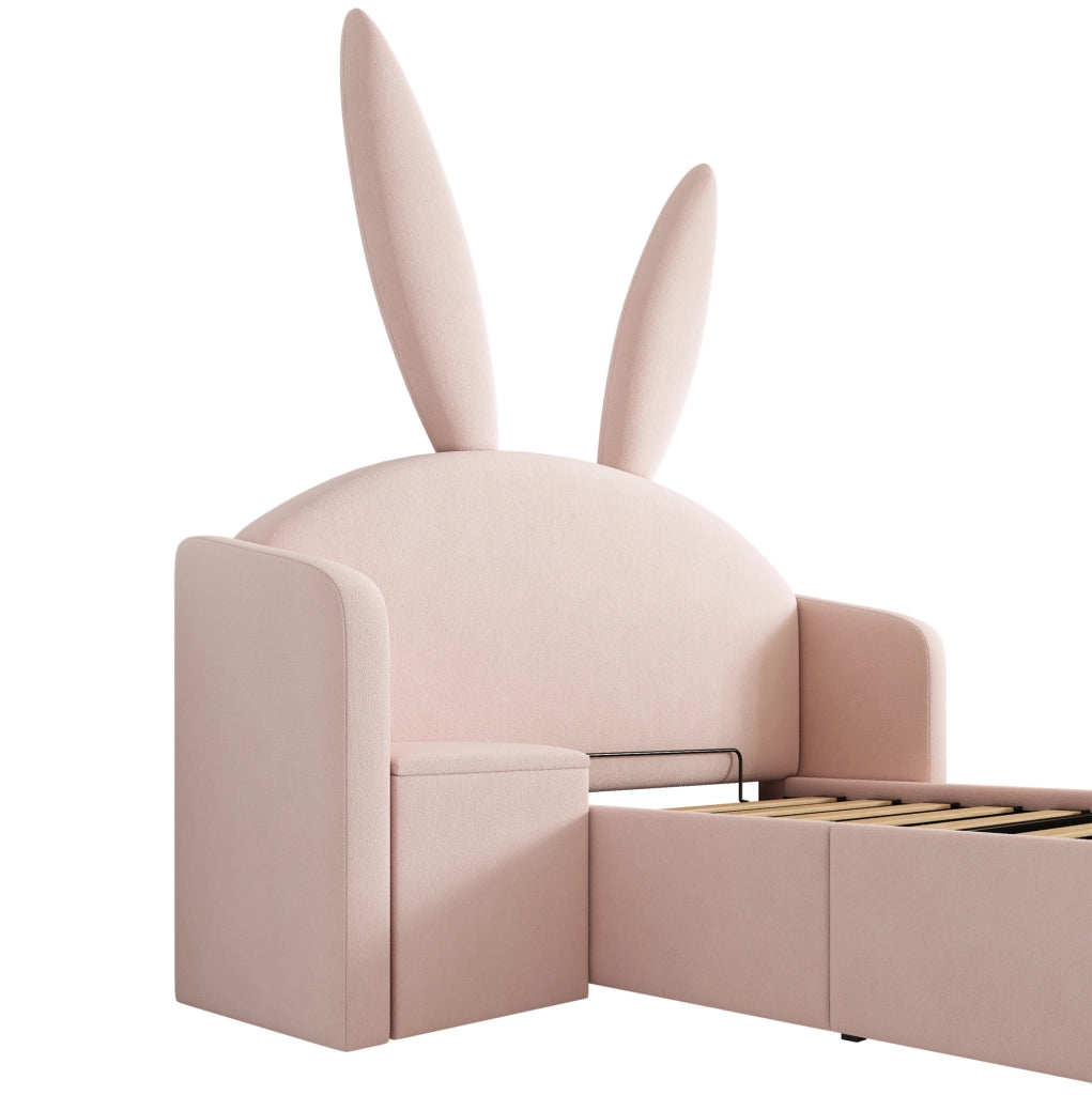Letto singolo per bambini 90x200 rosa in velluto con contenitore， senza materasso