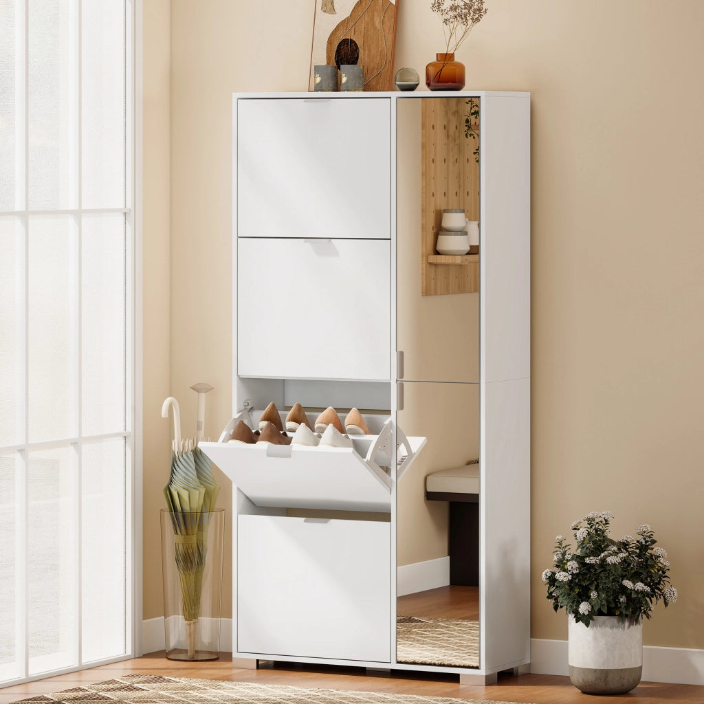 Scarpiera con specchio e 4 cassetti ¨C zephmum ¨C bianco