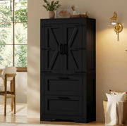 Credenza alta nera in MDF e PB con 2 cassetti e ripiani regolabili