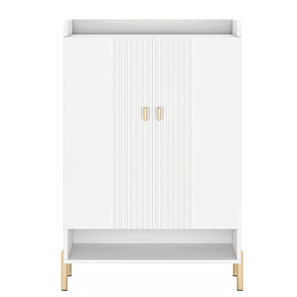 Scarpiera a 6 ripiani con 2 ante e piano d'appoggio in metallo e legno bianco e oro 75 × 36.5 × 110 cm