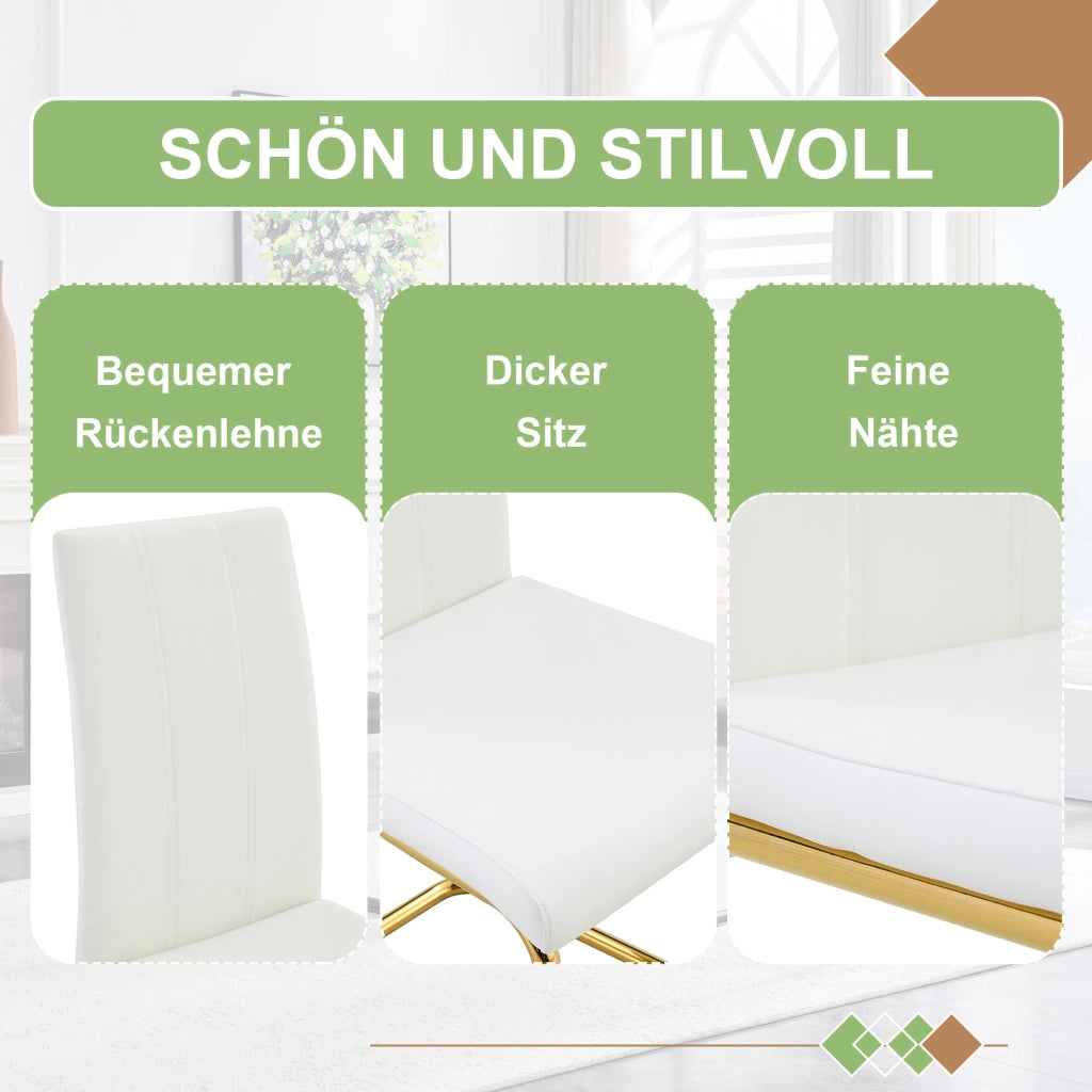 Sedia da Pranzo con Seduta Ergonomica e Struttura Stabile, in Metallo e PU, Oro Bianco 47.5 × 45.5 × 72.5 cm