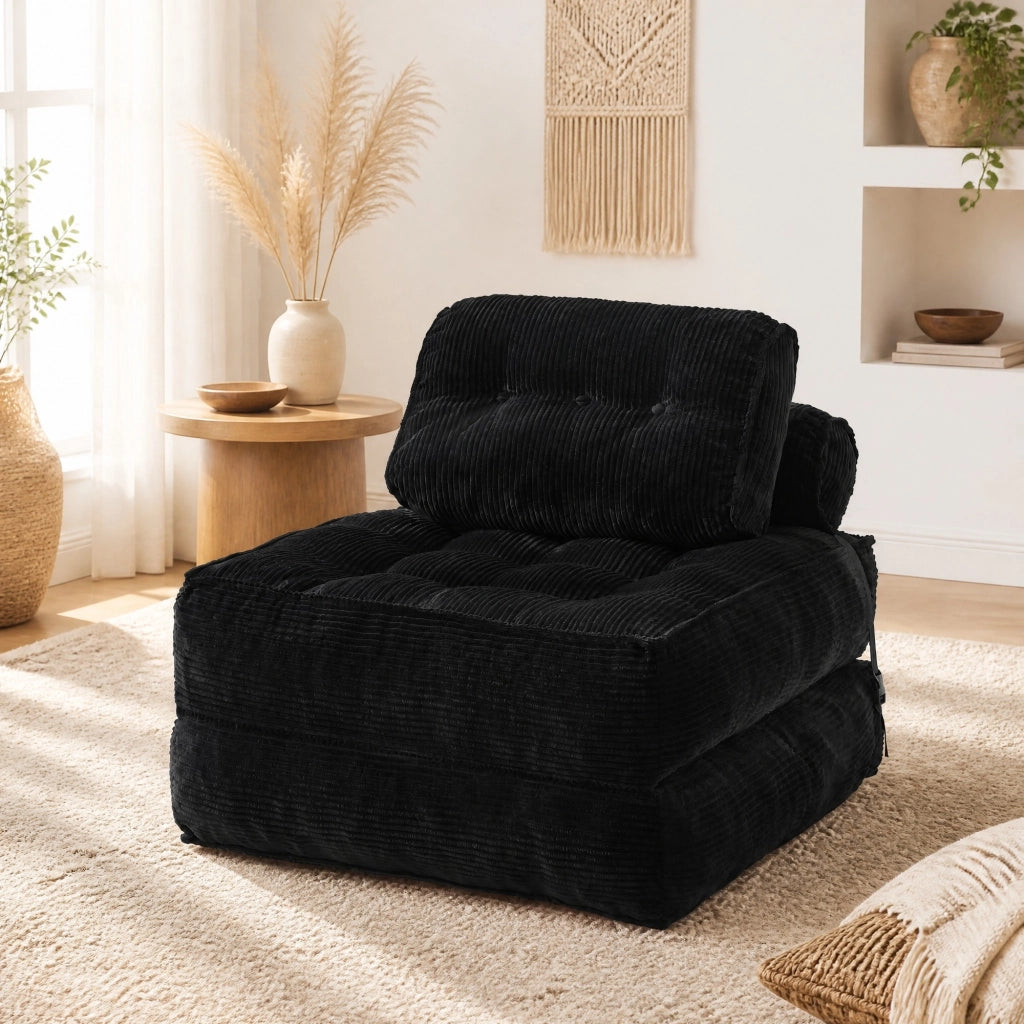 Poltrona pieghevole 2 in 1 trasformabile in letto singolo; in schiuma nera; 52 x 50 x 30 cm