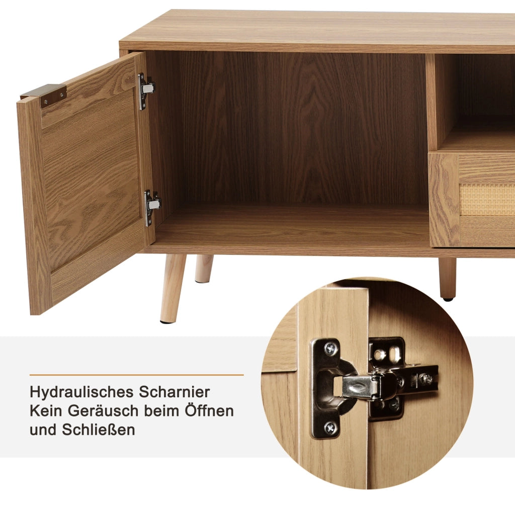 MOBILE TV 200x37x49 cm color rovere in pannello truciolare con rattan sintetico
