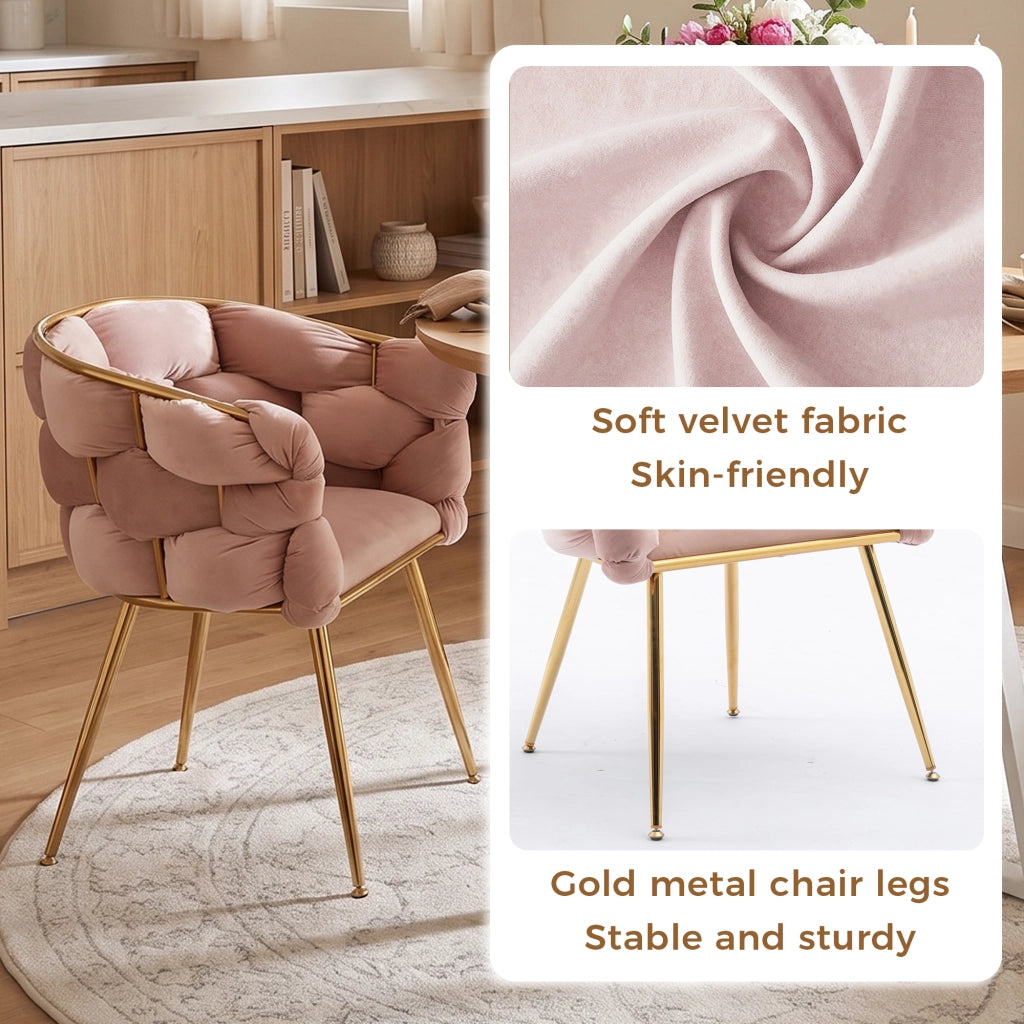 Poltrona in velluto rosa con braccioli e struttura in metallo color oro portata massima 150 kg