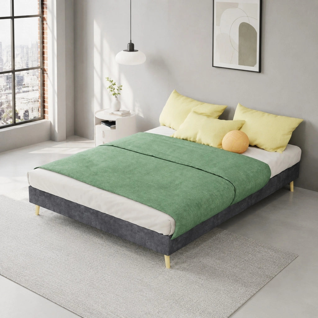 Letto moderno 140 x 200 cm grigio in tessuto e metallo