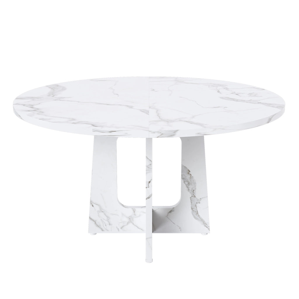 Tavolo da pranzo rotondo ?120 cm in MDF con decoro marmo bianco