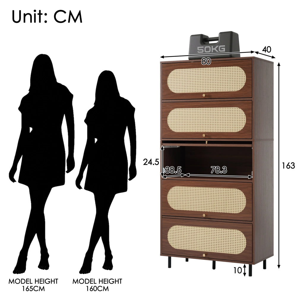 Credenza 80x40x163 cm con app smart, vano contenitore in legno noce