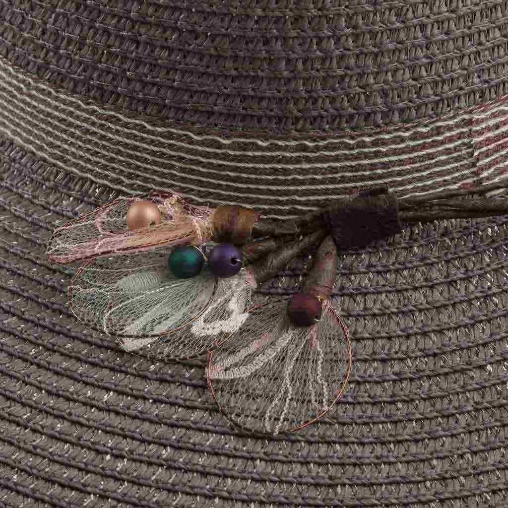 Cappello a tesa larga grigio con finiture eleganti 58
