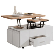 Tavolino trasformabile 100 x 50 x 45 cm bianco e legno, 4 sgabelli