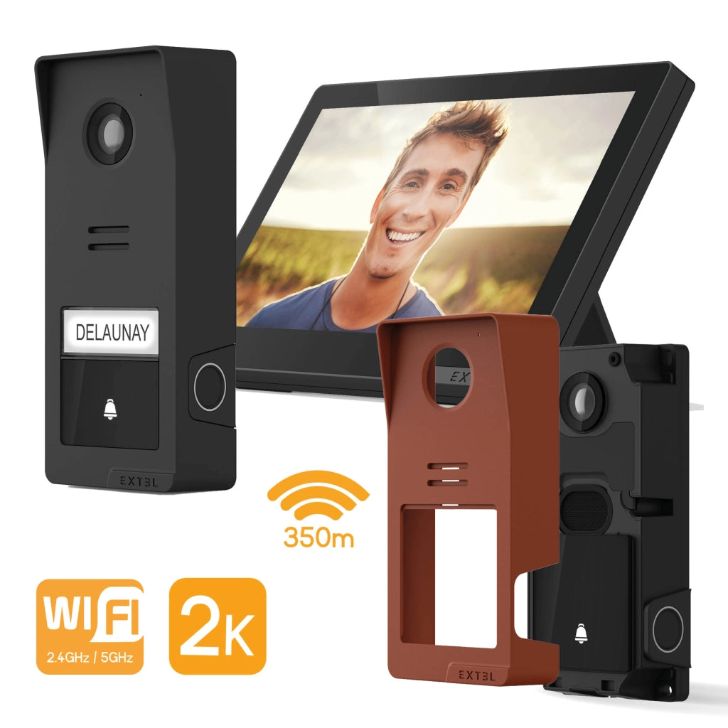 Extel Wave 3 Videocitofono Senza fili Smart Wi-Fi con impronta digitale e controllo da smartphone, Visione Notturna, Apertura da remoto + Cover Esterna Color Terracotta