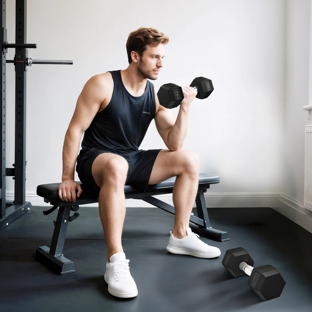 Set di 2 Manubri da 6 kg Esagonali con Presa Antiscivolo e Rivestimento in Gomma. Nero