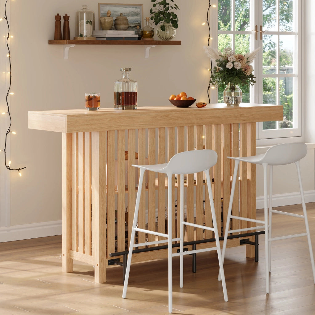 Tavolo bar 160x40x105 cm con ripiani a 2 livelli e poggiapiedi in MDF naturale HOMVRA