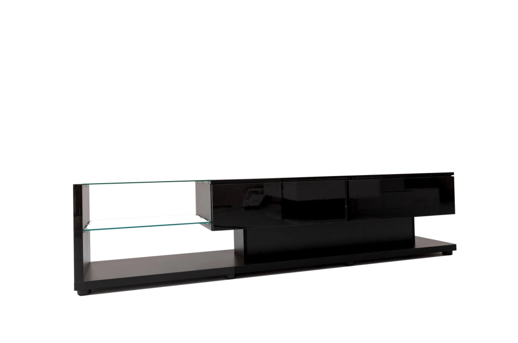 Mobile TV nero lucido con LED e ripiani in vetro 170 cm