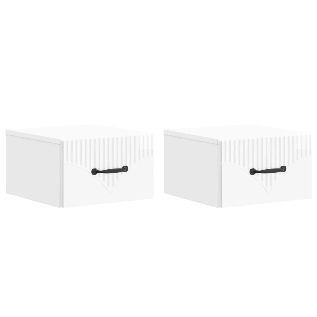 Set di 2 Comodini | Armadio da Notte | Mobiletto da notte a muro Bianco Lucido 34,5 x 33 x 20 cm