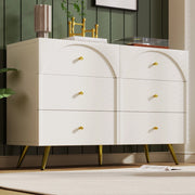 Cassettiera 6 cassetti con frontali arcuati in legno e metallo colore bianco crema per camera da letto e soggiorno