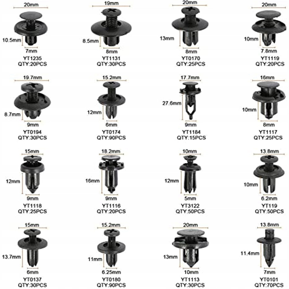 Set di Rivetti Auto Rosfix – 620 Pezzi in Scatola di Plastica | Nylon Resistente, Nero