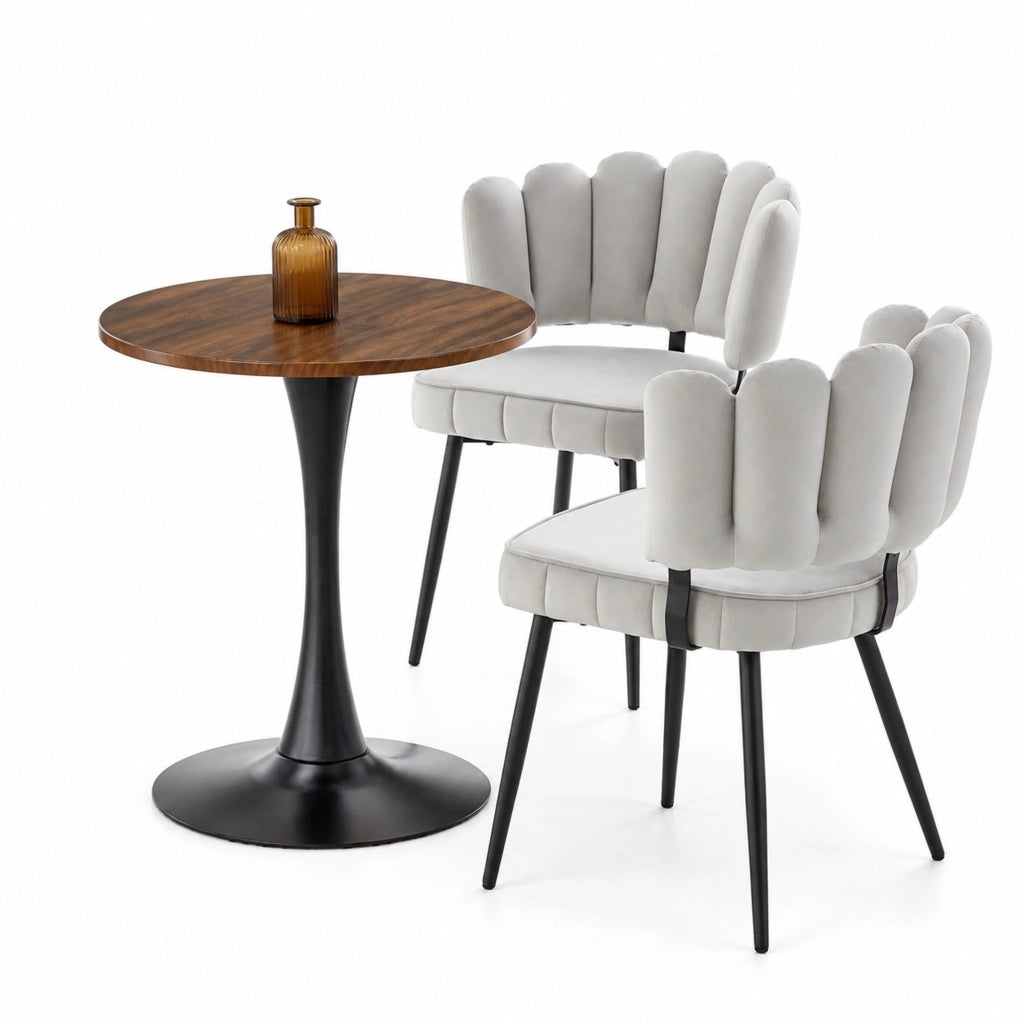 Set tavolo rotondo 60 cm e 2 sedie grigio chiaro in MDF e metallo