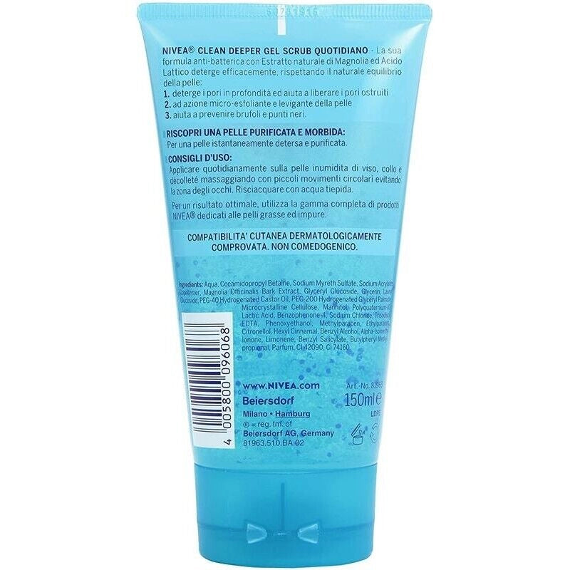NIVEA GEL SCRUB QUOTIDIANO DA 150 ML CLEAN DEEPER PER PELLI GRASSE E IMPURE