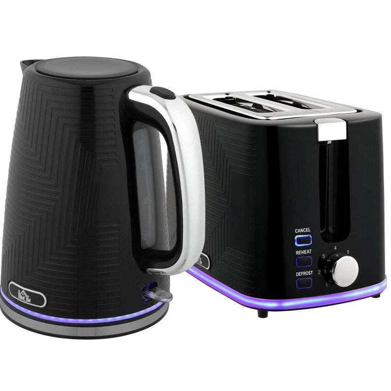 Set bollitore e tostapane ULEVR 2200 W, bollitore 1,7 L e tostapane 2 fette con 7 livelli di doratura, nero