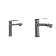 Coppia miscelatori lavabo 16cm e bidet gun metal spazzolato senza scarico | Margot