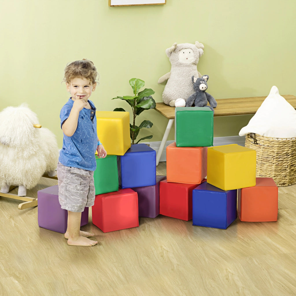 Set 12 Blocchi da Costruzione Morbidi in Schiuma per Bambini 1-3 Anni Rosso e Giallo, Gioco di Coordinazione ed Equilibrio