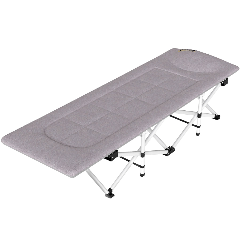 Lettino da campeggio pieghevole con materassino poggiatesta e tasca portaoggetti brandina sdraio robusta grigio 185L x 65l x 37H cm