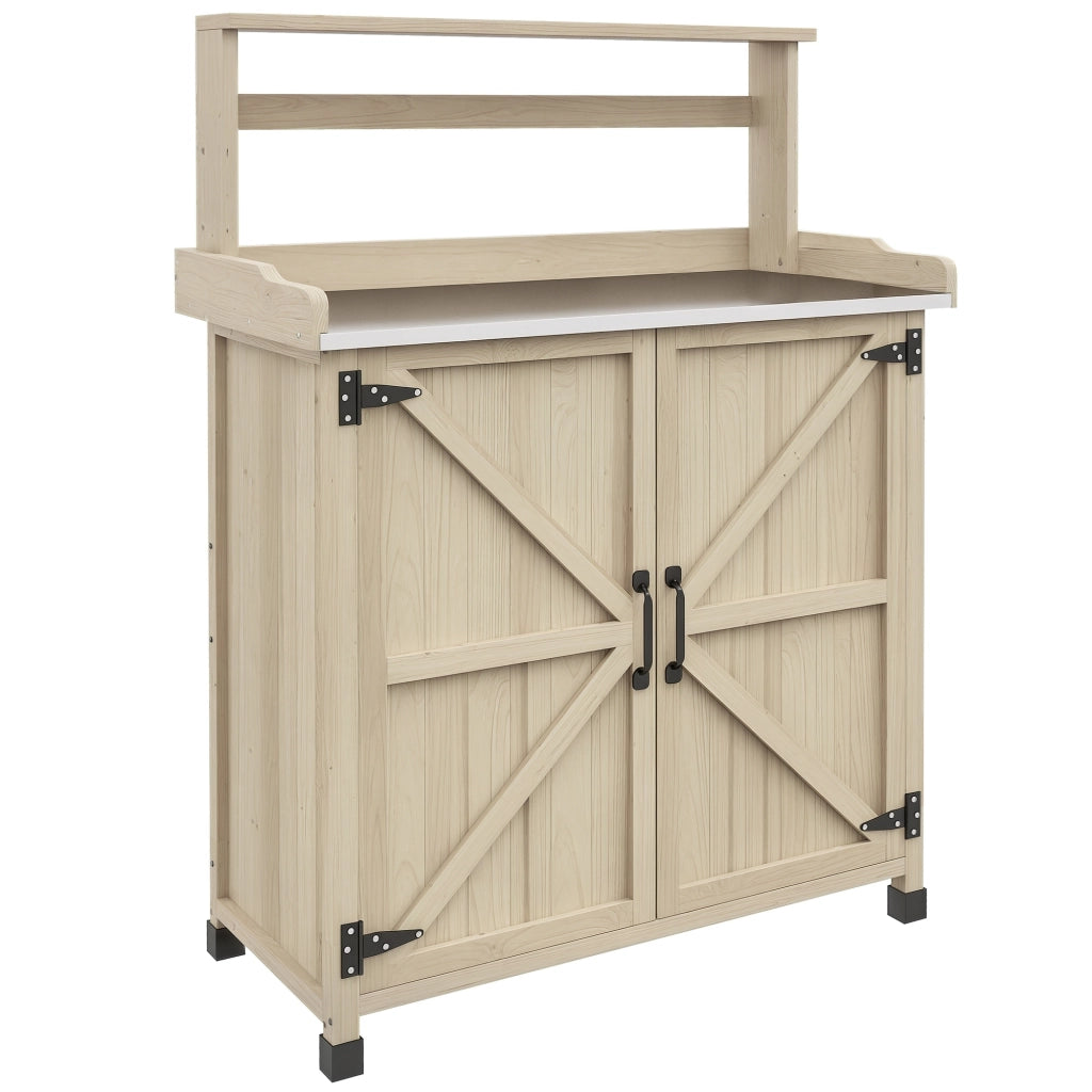 Tavolo da giardinaggio con ripiani e cassetto ¨C Xylo ¨C Legno naturale 90,5x41x124,5cm