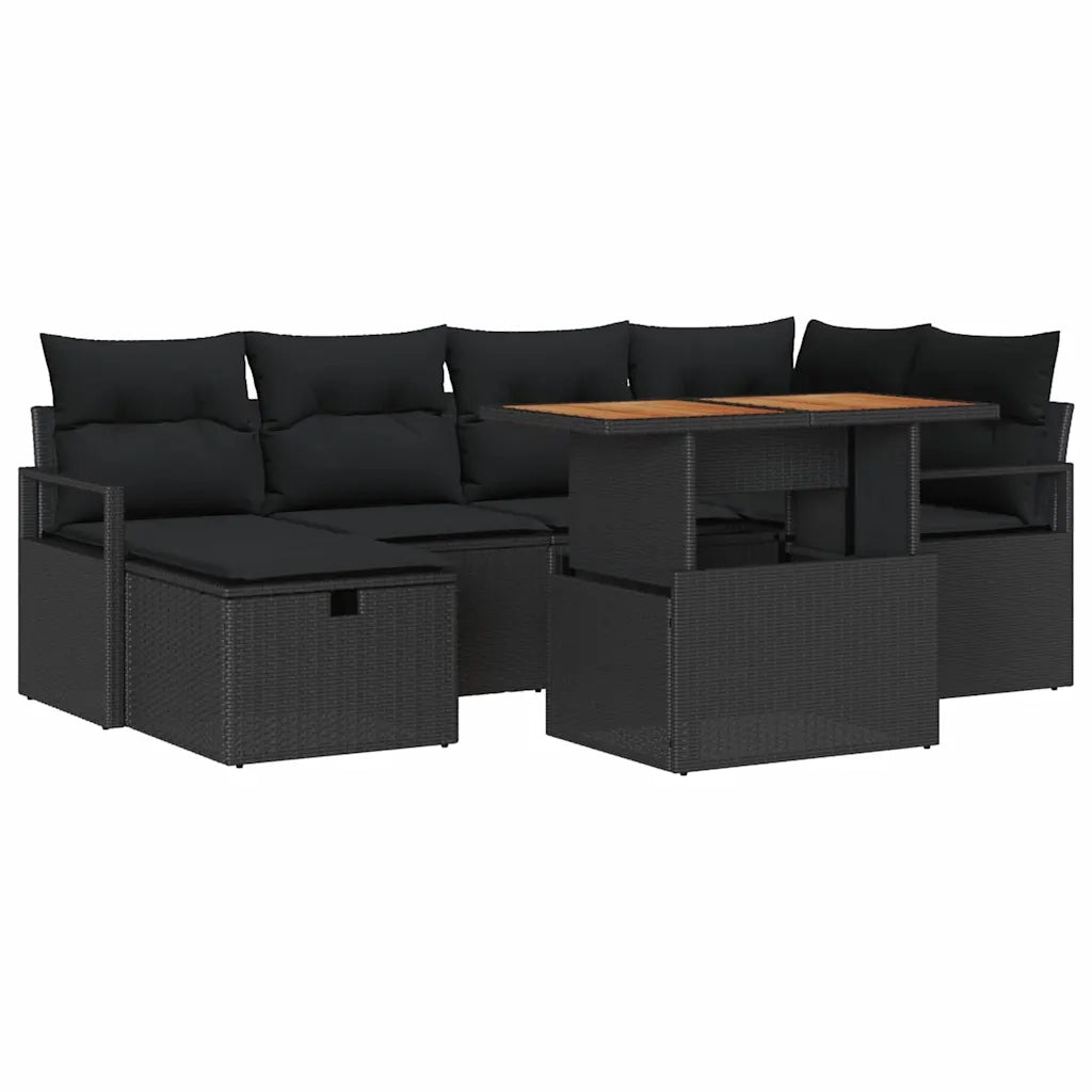 Set Divano da Giardino 7 pcs Nero polyrattan