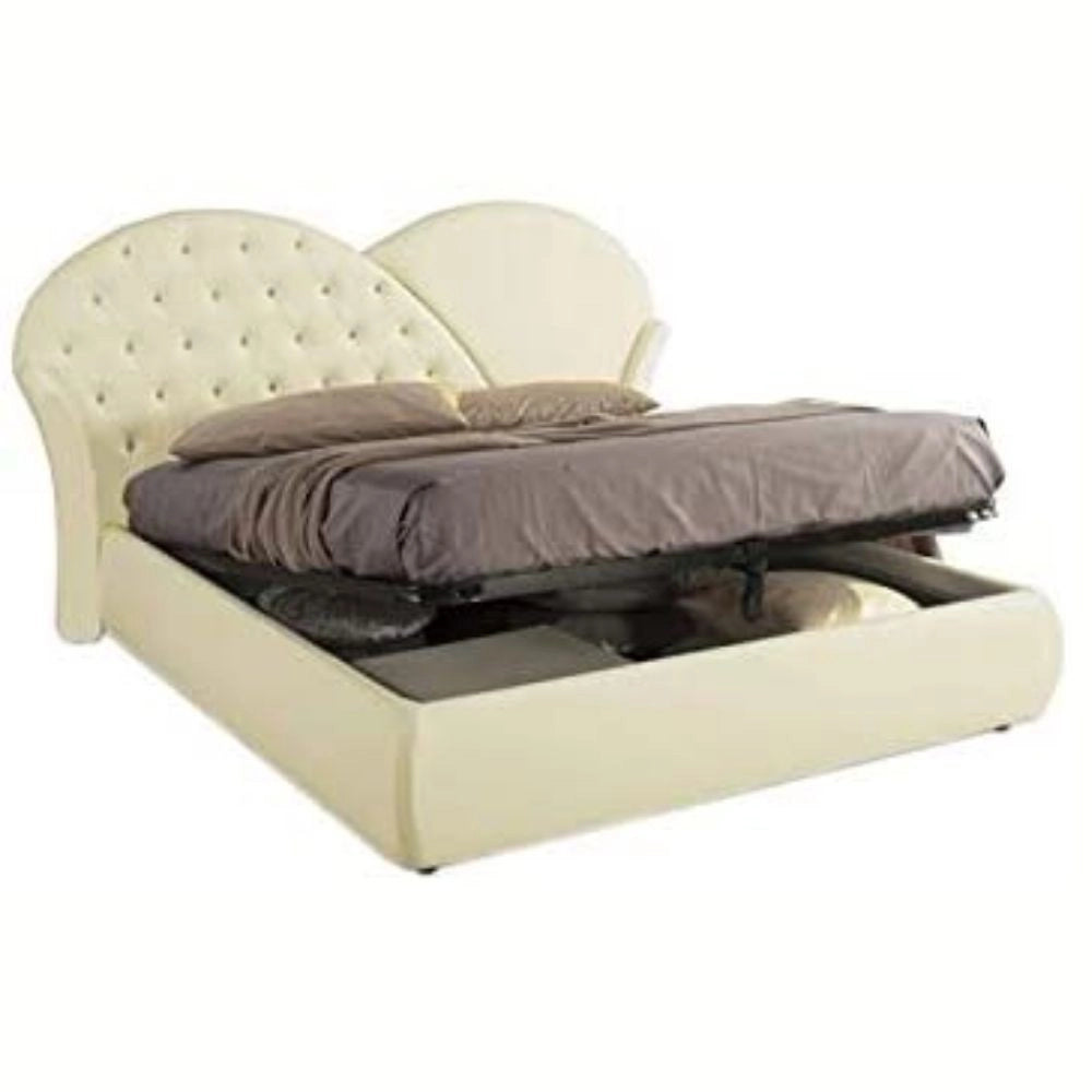 Letto con contenitore Marubi colore crema bottoni effetto cristallo