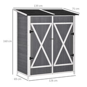 Armadio da Giardino in Legno di Abete Grigio e Bianco con 2 Porte e Tetto Asfaltato 139x75x160 cm