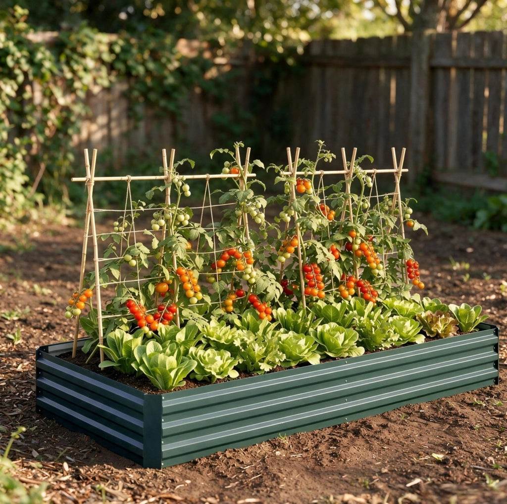 Orto rialzato in lamiera d'acciaio verde scuro 241x90,5x30 cm per giardino e piante